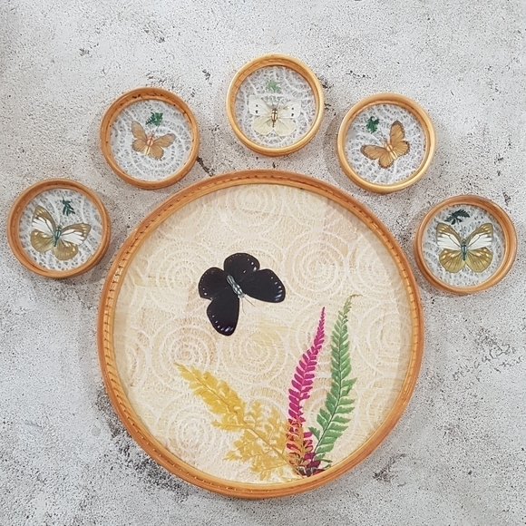 1970s Pressed Butterfly Bamboo Coaster & Tray Set - Picture 11 of 11